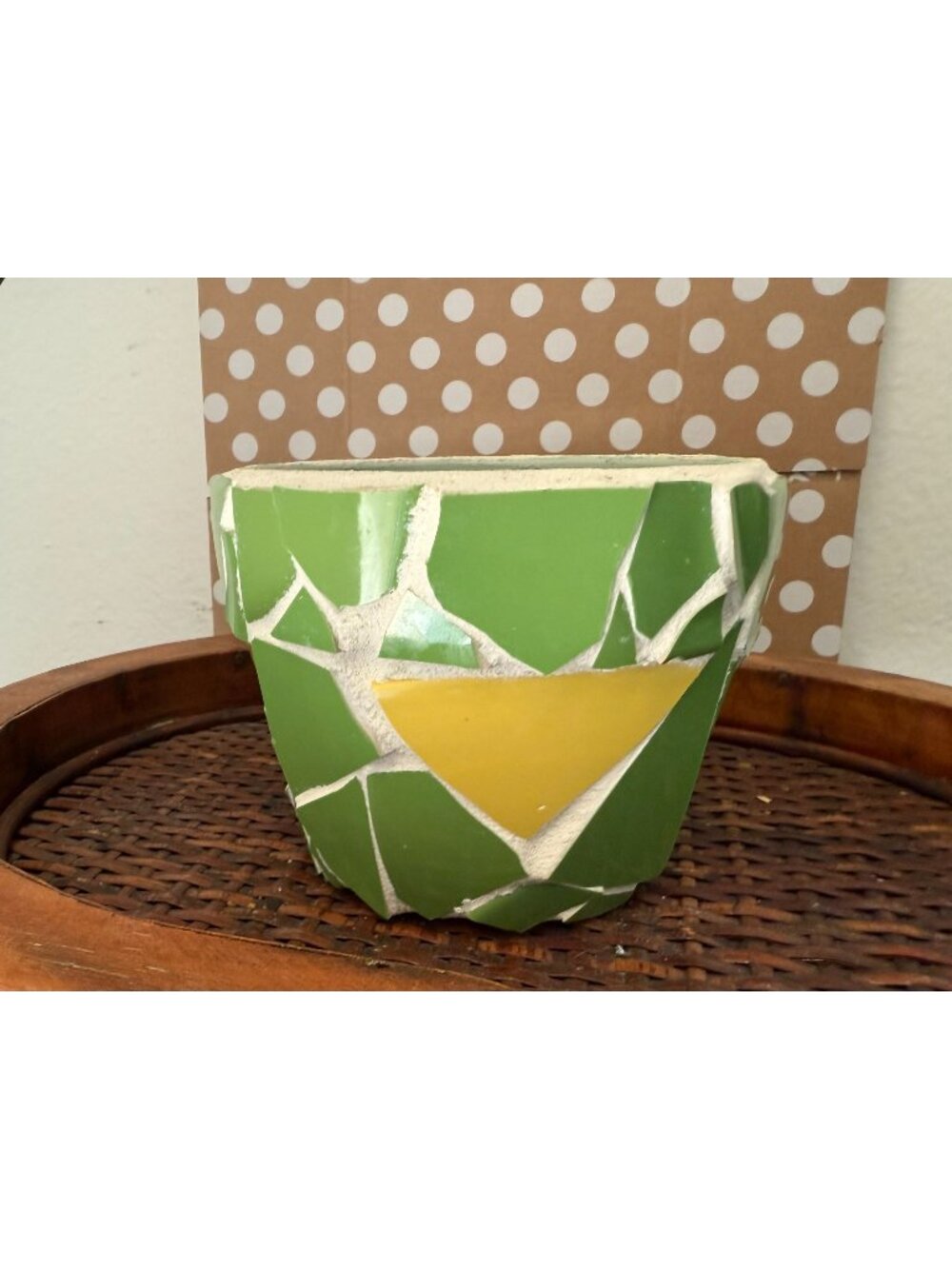 Mosaic Art Tile ~ Planter Container ~ Hand Crafted ~ Flower Garden Pot ~ Green